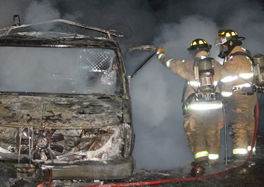 Magee Firefighters Battle Blazing Commercial Van