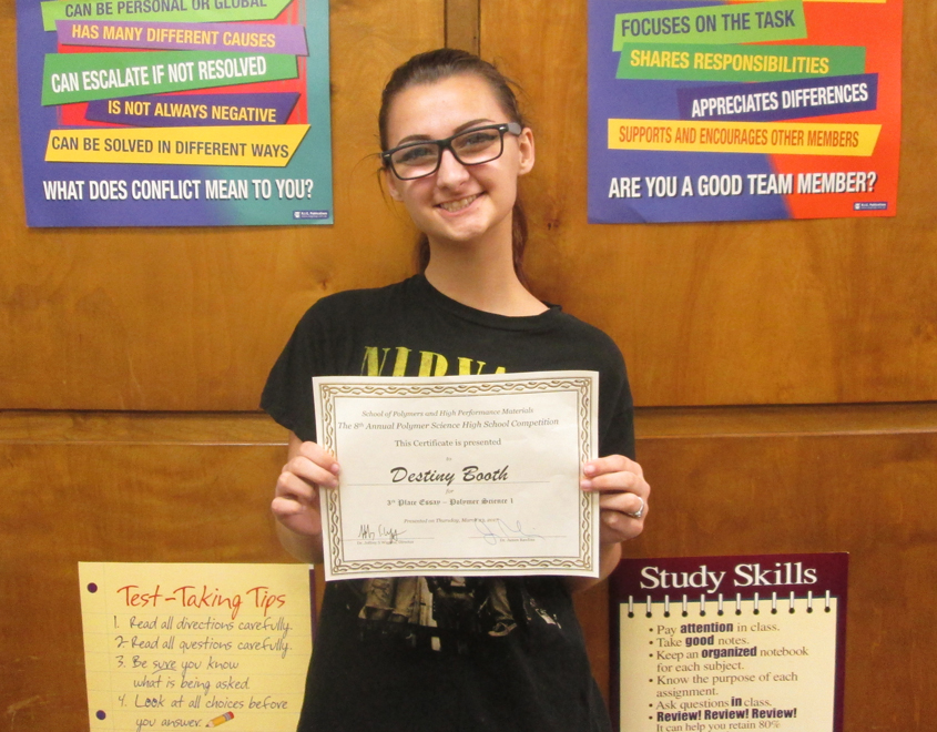 Destiny Booth, Tech Student, Places in USM Essay Contest