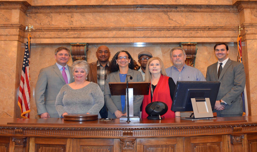 City Officials Pose for Picture with Senator Fillingane and Representative Sanford