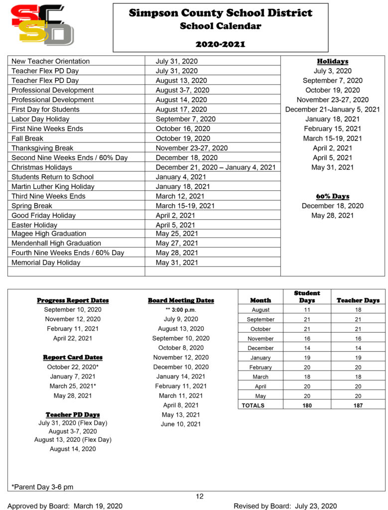 SCSD Calendar