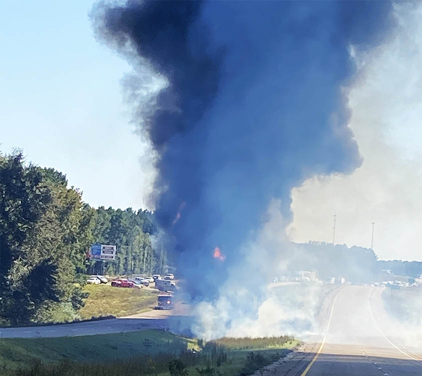18 Wheeler Loaded with Gas Rolls Over and Explodes on Hwy 49