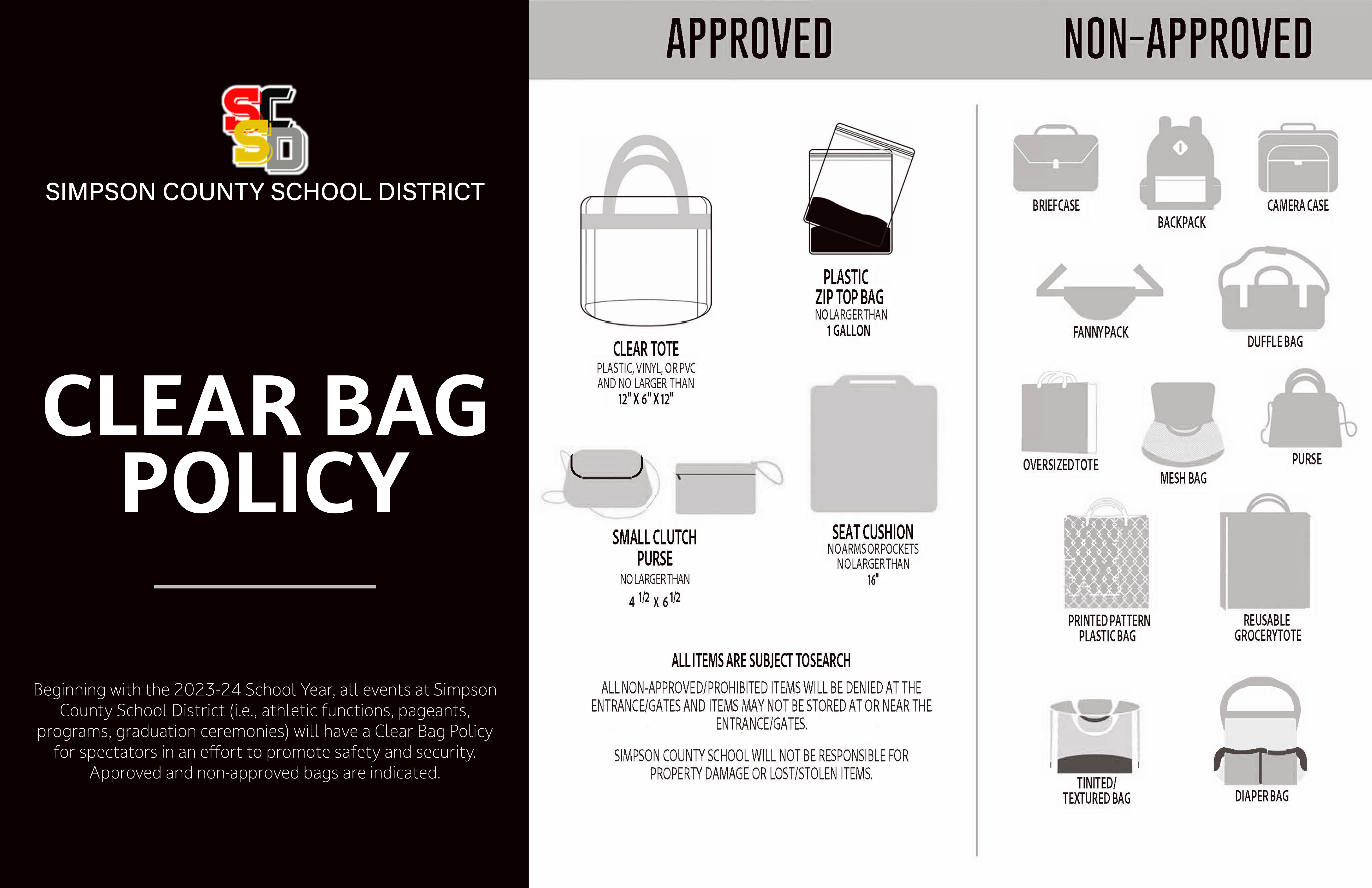 SCSD Implements Clear Bag Policy for School Events for Upcoming School