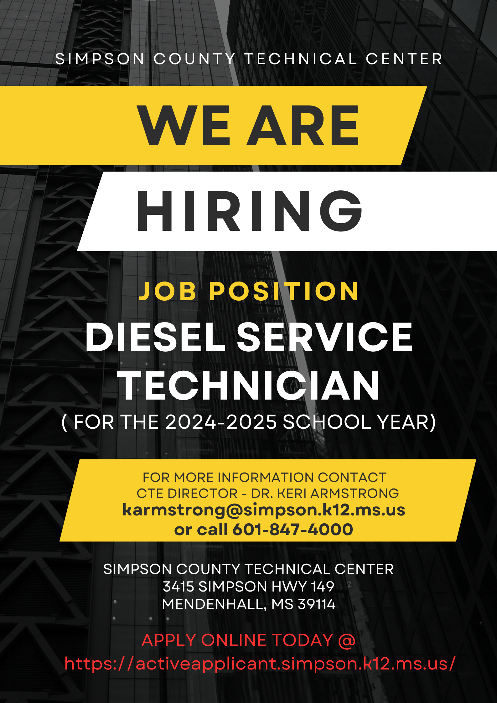 Simpson County Tech Center Hiring Law and Public Safety Instructor