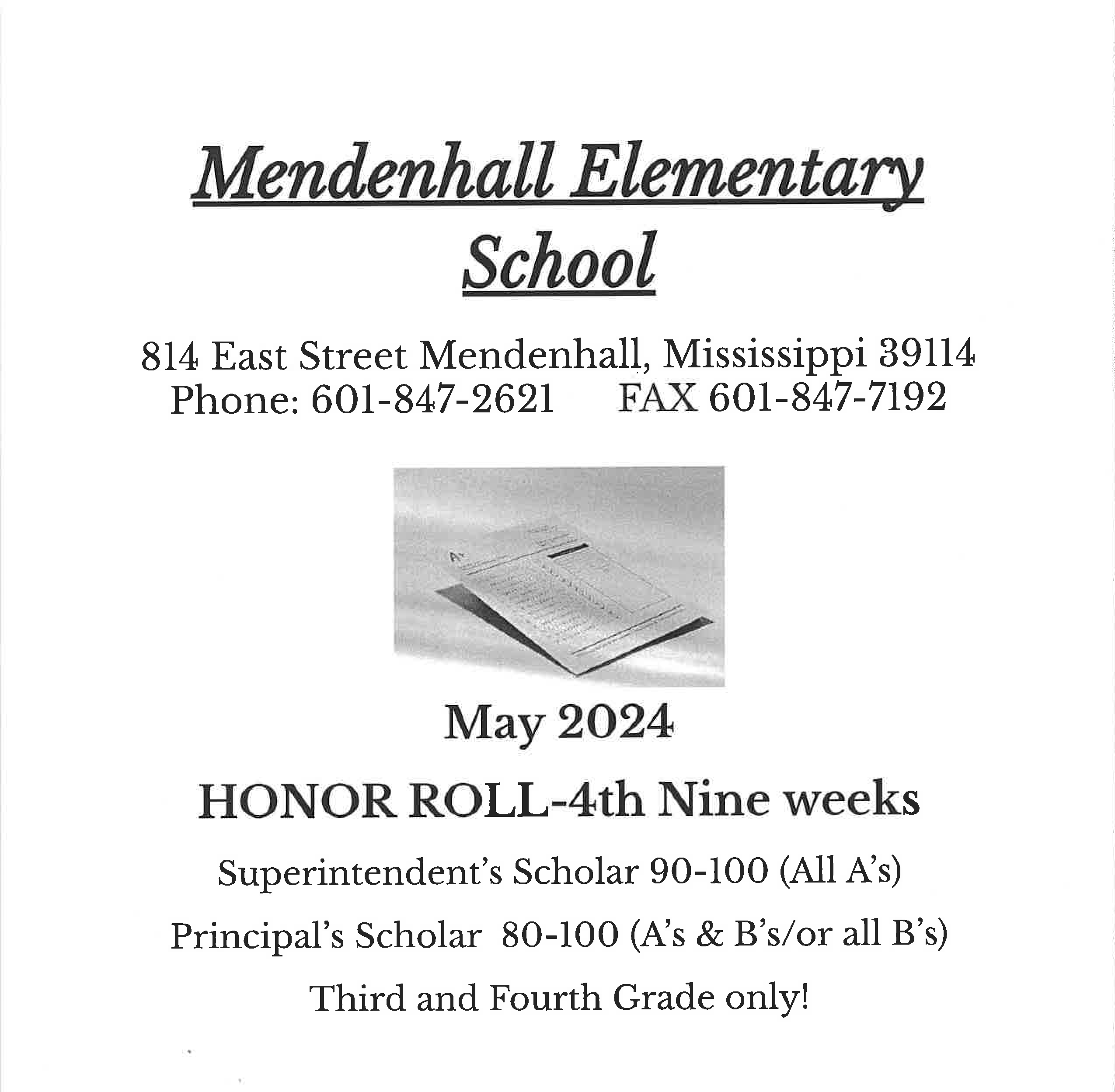 Mendenhall Elementary School Honor Roll