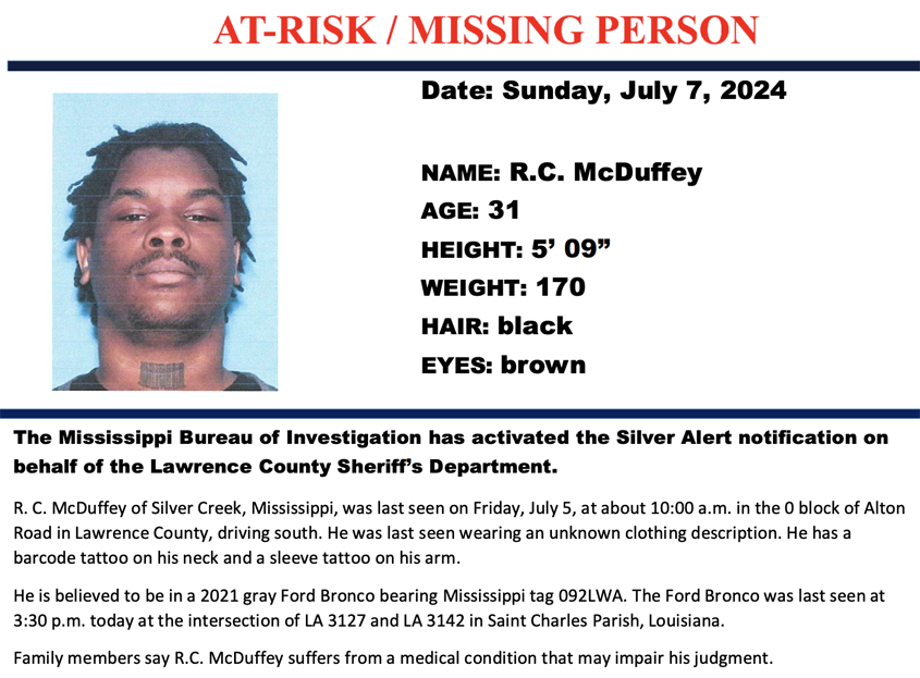 Silver Alert for R. C. McDuffey/Lawrence County—–CANCELLED