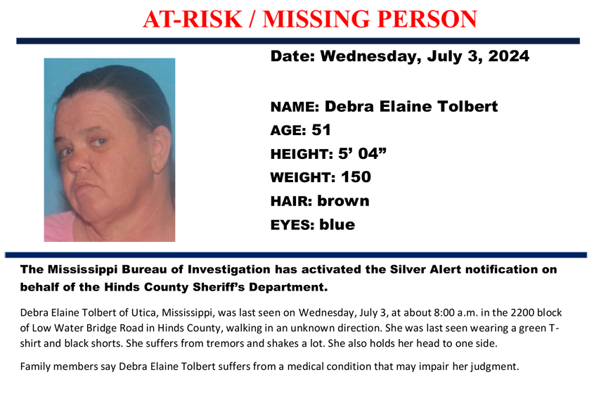 Silver Alert for Debra Elaine Tolbert from Hinds County——CANCELLED