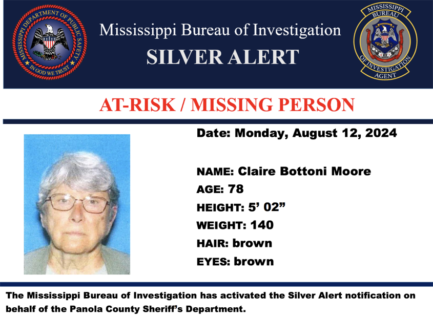 Silver Alert for Claire Bottoni Moore of Panola County—Cancelled