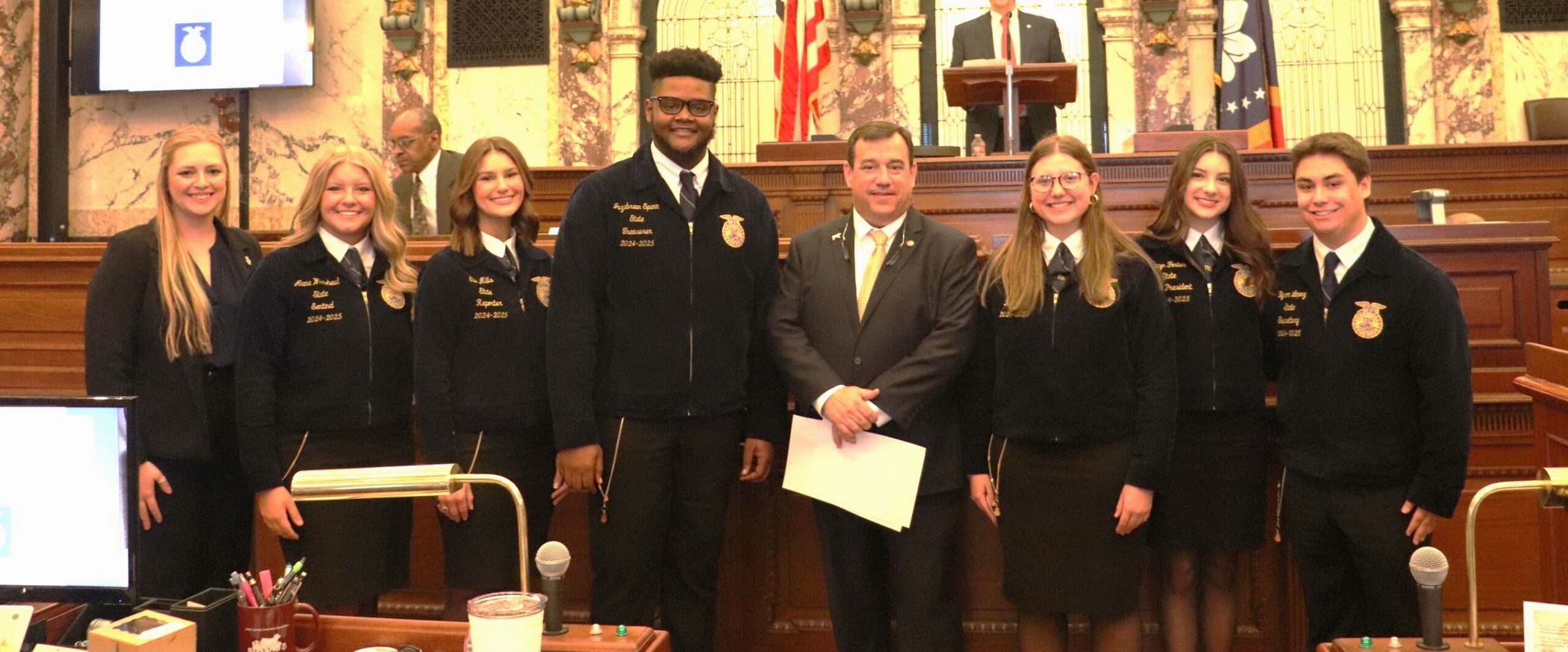 Senator Andy Berry on Wednesday, February 19, 2025, presented a proclamation to state officers of the Future Farmers of America