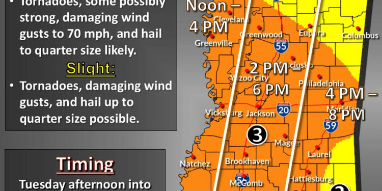 Severe Storms Likely Tuesday into Tuesday night for our area