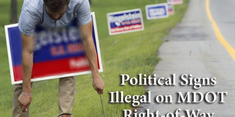 Political signs illegal on state right-of-way