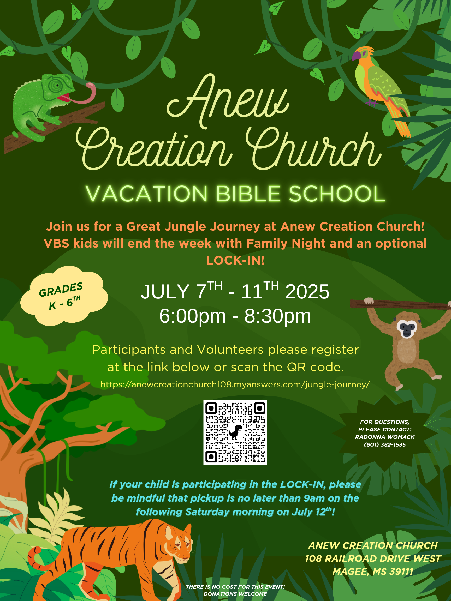 Anew Creation Church Bible School July 7-11
