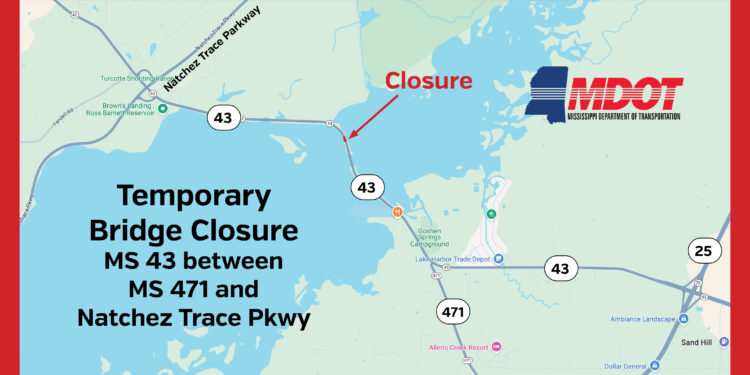 MDOT announces emergency bridge closure on SR 43 in Rankin County
