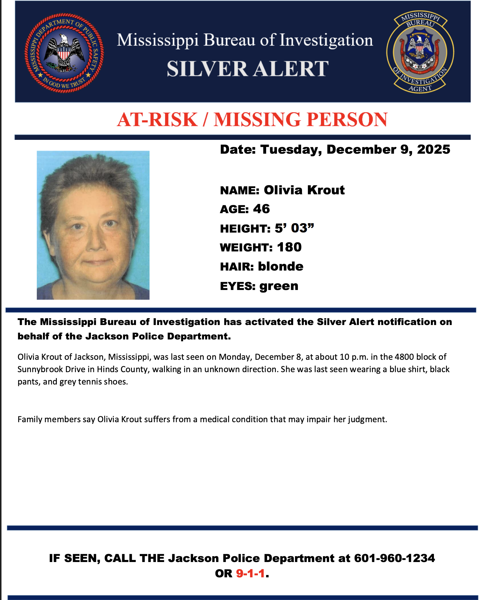 At-Risk/ Missing Person Olivia Krout