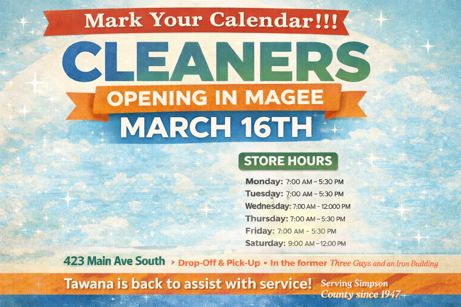 Mark Your Calendar! Martin Cleaners Opening March 16 in Magee