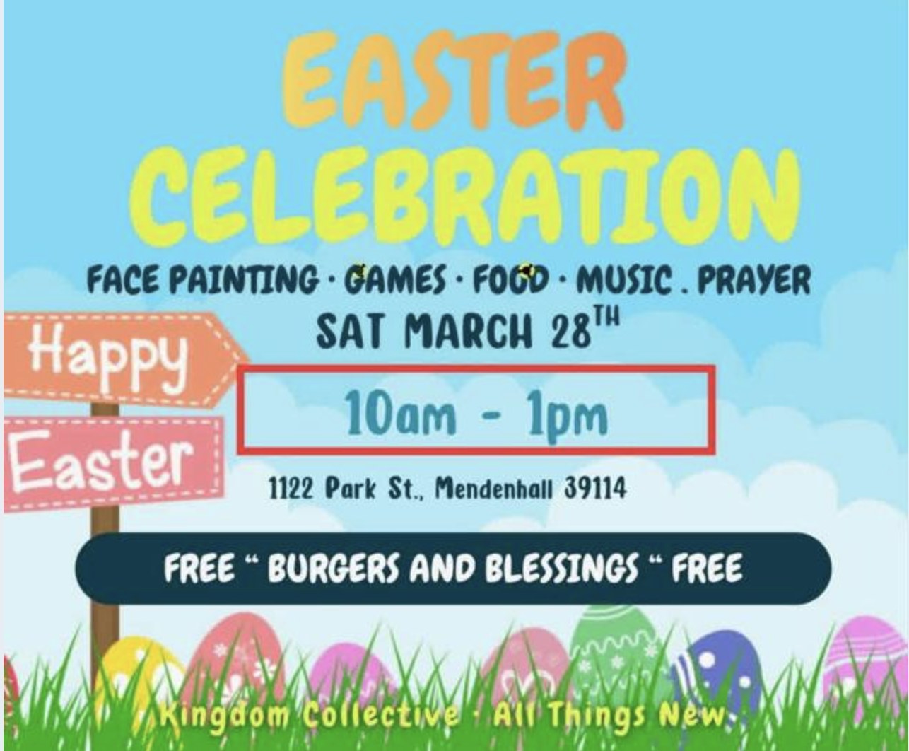 Easter Celebration!  Mendenhall Armory March 28 10-1