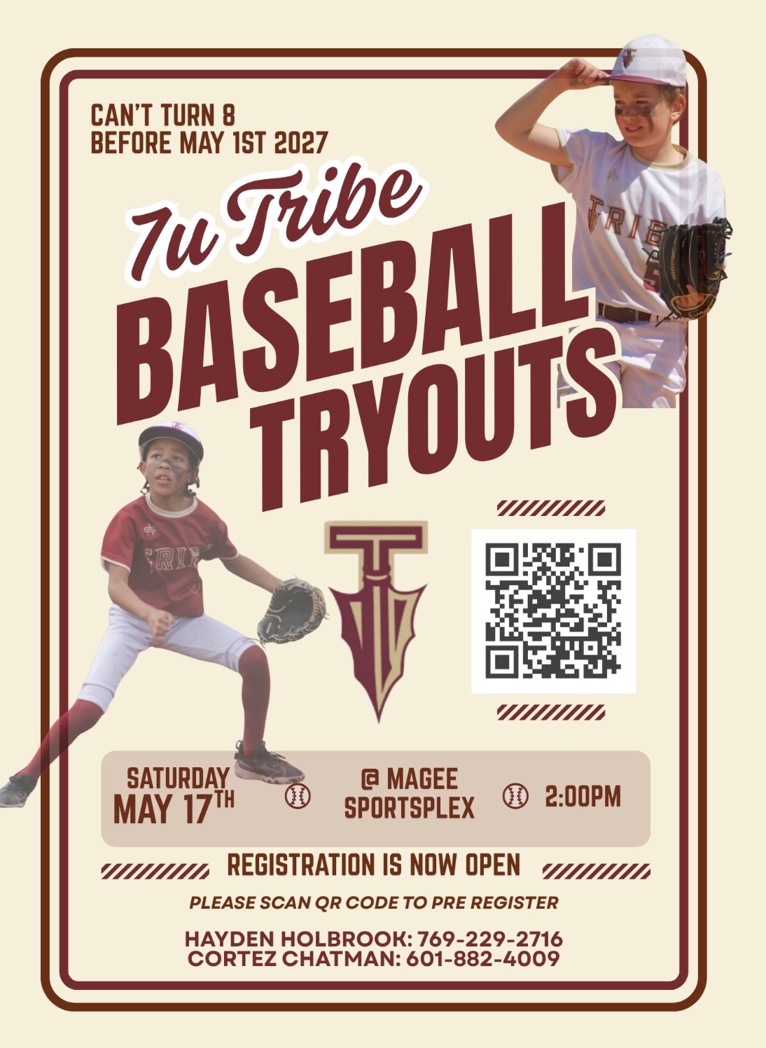 7U Tribe Baseball Trouts Scheduled for May 17th