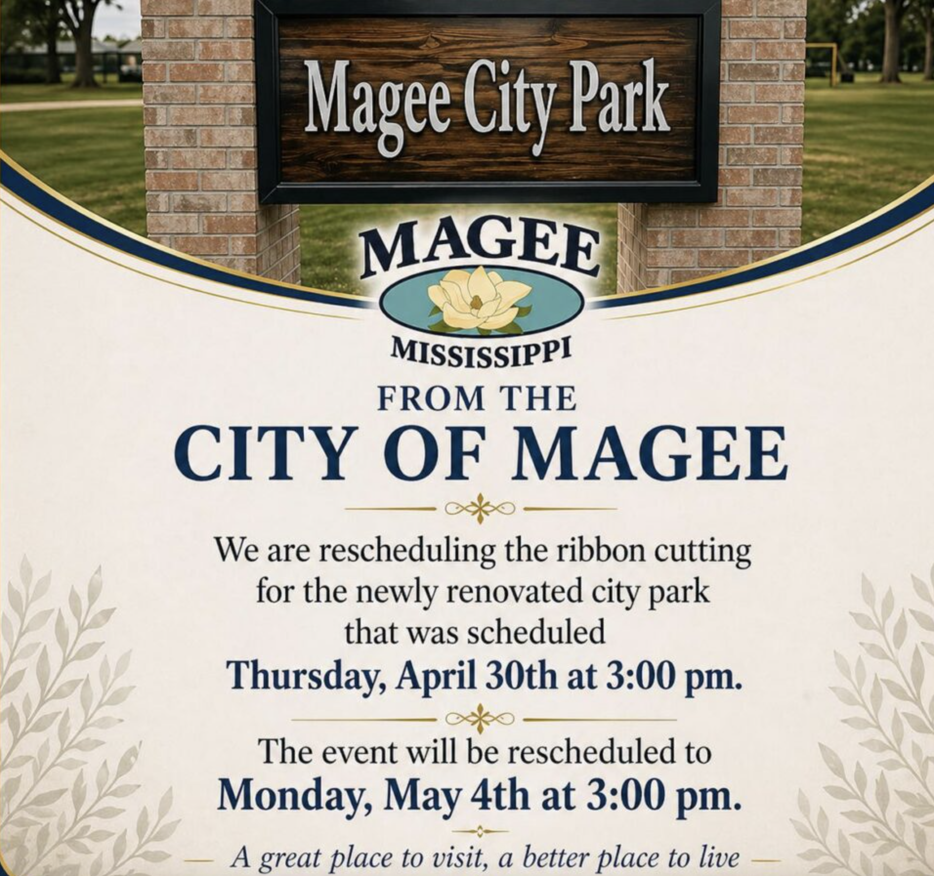 Magee City Park Ribbon Cutting Rescheduled