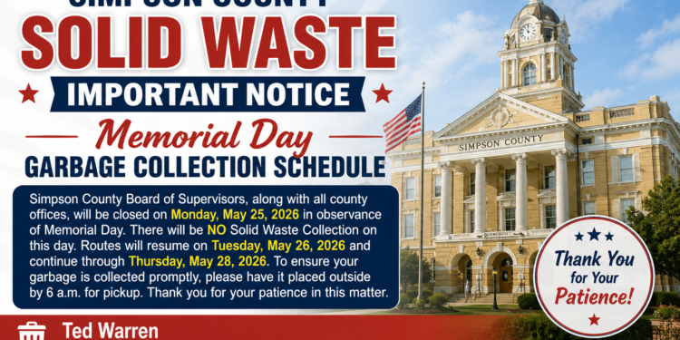 Memorial Day Garbage Collection for Simpson County