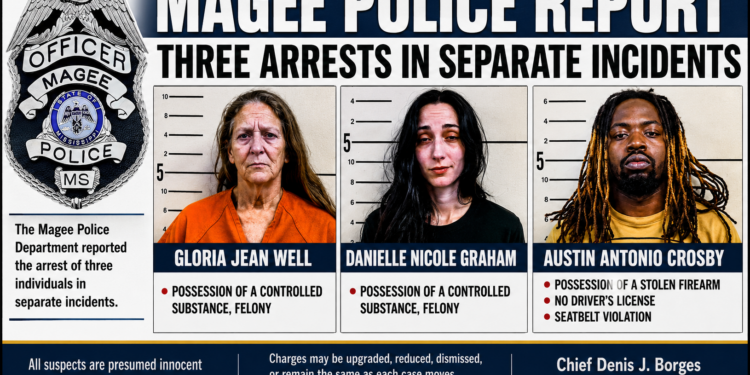 Three Arrested in Separate Magee Police Department Cases