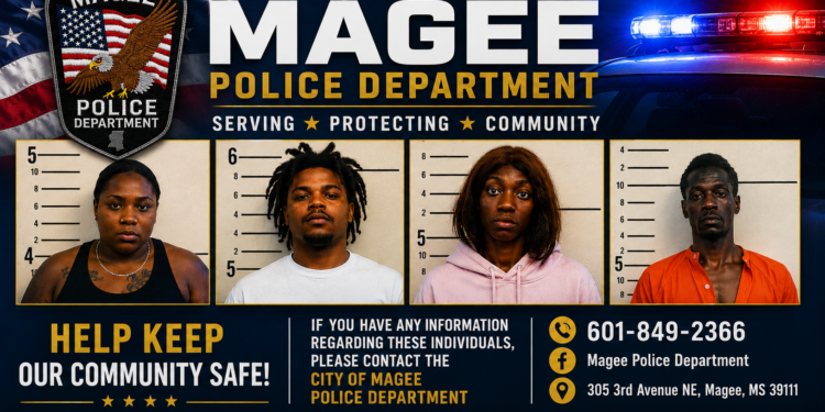 Attempted Burglary, Possession,  Fraud, and Domestic Violence leads to arrest of 4 in City of Magee