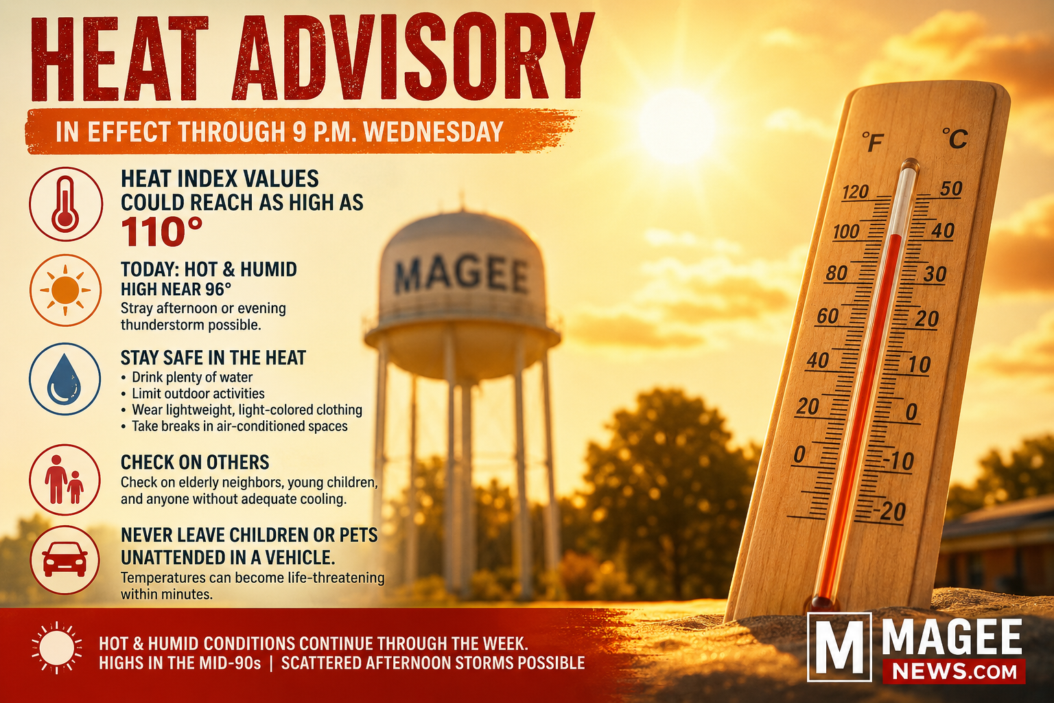 Heat Advisory in Effect as Triple-Digit Heat Index Grips Magee