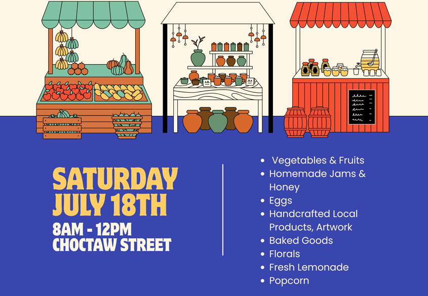 Farmers Market Saturday 8-12 next to Community House!