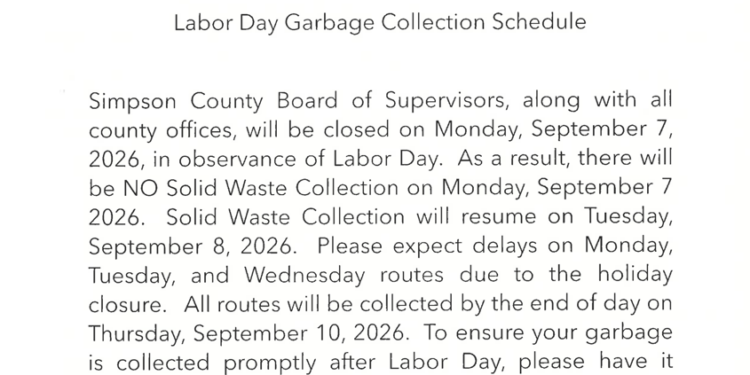 Labor Day Garbage Collection Schedule