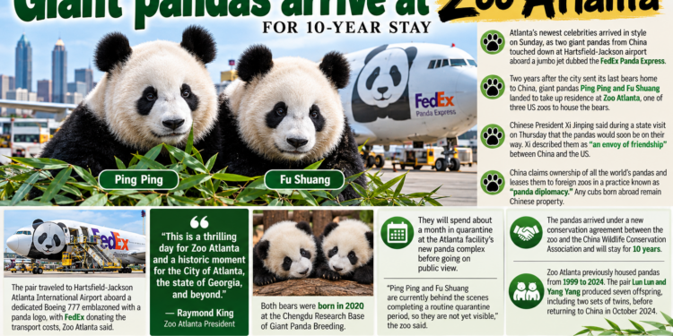 Giant Pandas Arrive at Atlanta Zoo for a 10 year stay!
