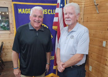 Coach Todd Mangum Speaks to Magee Lions Club and Welcomes New Member Justin Hemphill