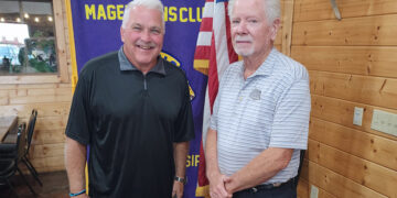 Coach Todd Mangum Speaks to Magee Lions Club and Welcomes New Member Justin Hemphill